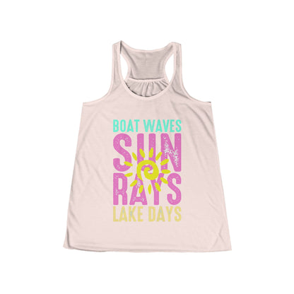 Sunshine Vibes Flowy Tank, Summer Beach Top, Boat Waves T-Shirt, Lake Days Apparel, Vacation Leisure Wear