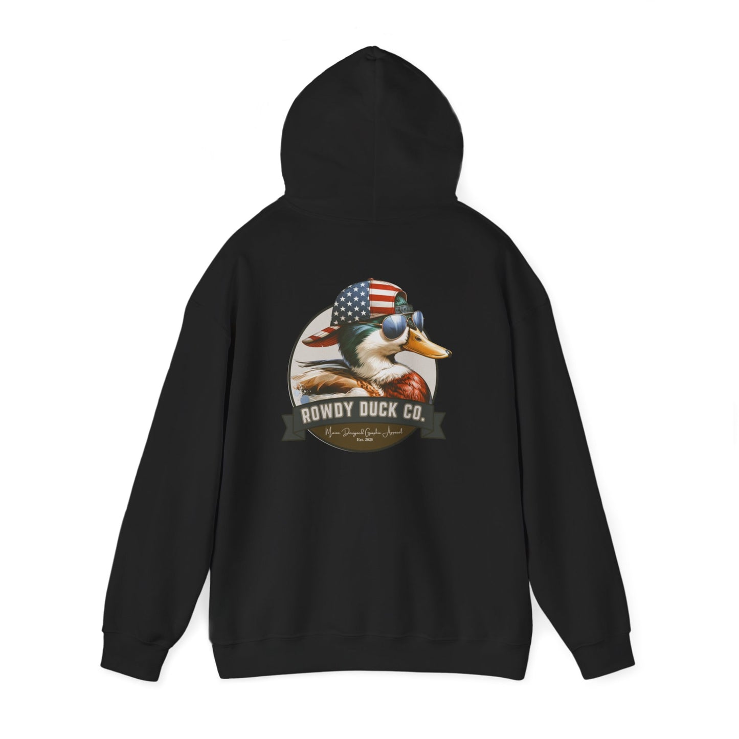 Rowdy Duck Co. Patriotic Duck Hoodie – American Flag Bandana Retro Graphic Hooded Sweatshirt