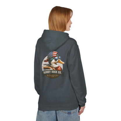 Patriotic Duck Hoodie, Fun Casual Wear for Outdoors, Gift for Animal Lovers, Unique Hoodie for Holidays, Comfy Everyday Style