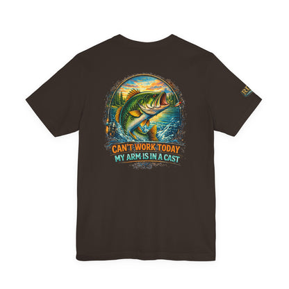 Fishing T-Shirt — "Can't Work Today My Arm Is In A Cast" Bass Graphic Tee