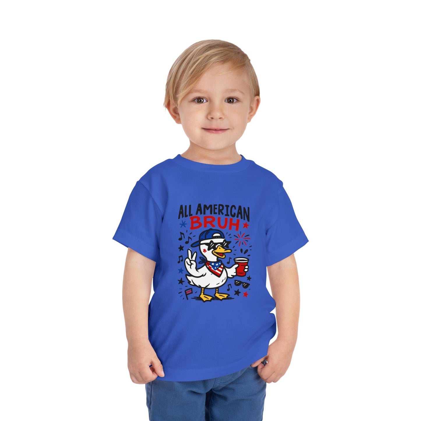 All American Bruh Toddler Tee, Cute Kids Shirt, Patriotic Toddler Outfit, 4th of July Apparel, Funny Duck Graphic Tee