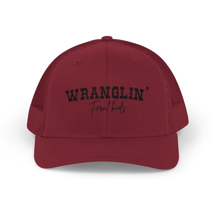 Funny Snapback Trucker Cap - Wranglin' Feral Kids
