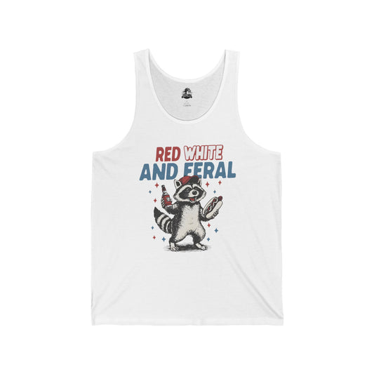 Patriotic Raccoon Tank Top - Red White and Feral, Casual Apparel for July 4th, Summer Festivals, Unisex Clothing, Gift Idea