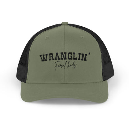 Funny Snapback Trucker Cap - Wranglin' Feral Kids