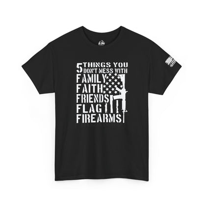 Patriotic Unisex Heavy Cotton Tee - 5 Things You Don't Mess With | Perfect for Veterans, Independence Day, Gifts