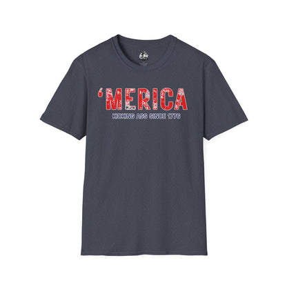 'Merica Kicking Ass T-Shirt | Unisex Softstyle Tee for Patriotic Celebrations, 4th of July, Casual Wear, Gifts, Team Spirit