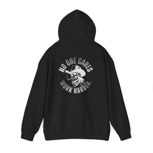 Hoodie — "No One Cares, Work Harder" Motivational Skull Hoodie