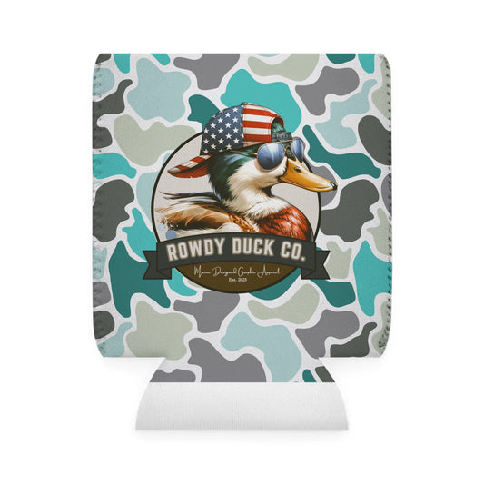 Stylish Turqoise Camo Can Cooler Sleeve - Perfect for Parties and Outdoor Fun!