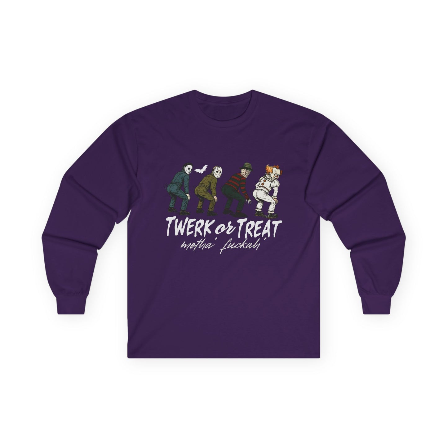 Halloween Themed Unisex Long Sleeve Tee - "Twerk Or Treat Motha' Fuckah'" Horror Movie Theme