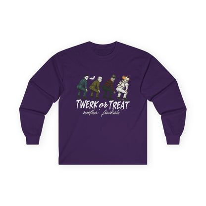 Halloween Themed Unisex Long Sleeve Tee - "Twerk Or Treat Motha' Fuckah'" Horror Movie Theme