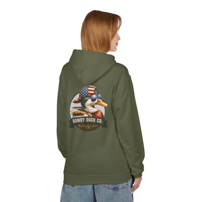 Patriotic Duck Hoodie, Fun Casual Wear for Outdoors, Gift for Animal Lovers, Unique Hoodie for Holidays, Comfy Everyday Style