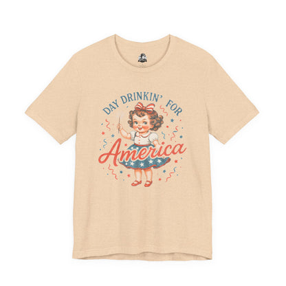 Day Drinkin' for America Unisex Tee, Fun Summer Shirt, Patriotic T-Shirt, Fourth of July Apparel, Gift for BBQ Lovers, Casual Weekend Wear