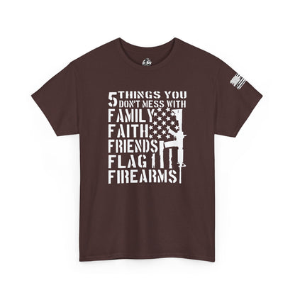 Patriotic Unisex Heavy Cotton Tee - 5 Things You Don't Mess With | Perfect for Veterans, Independence Day, Gifts