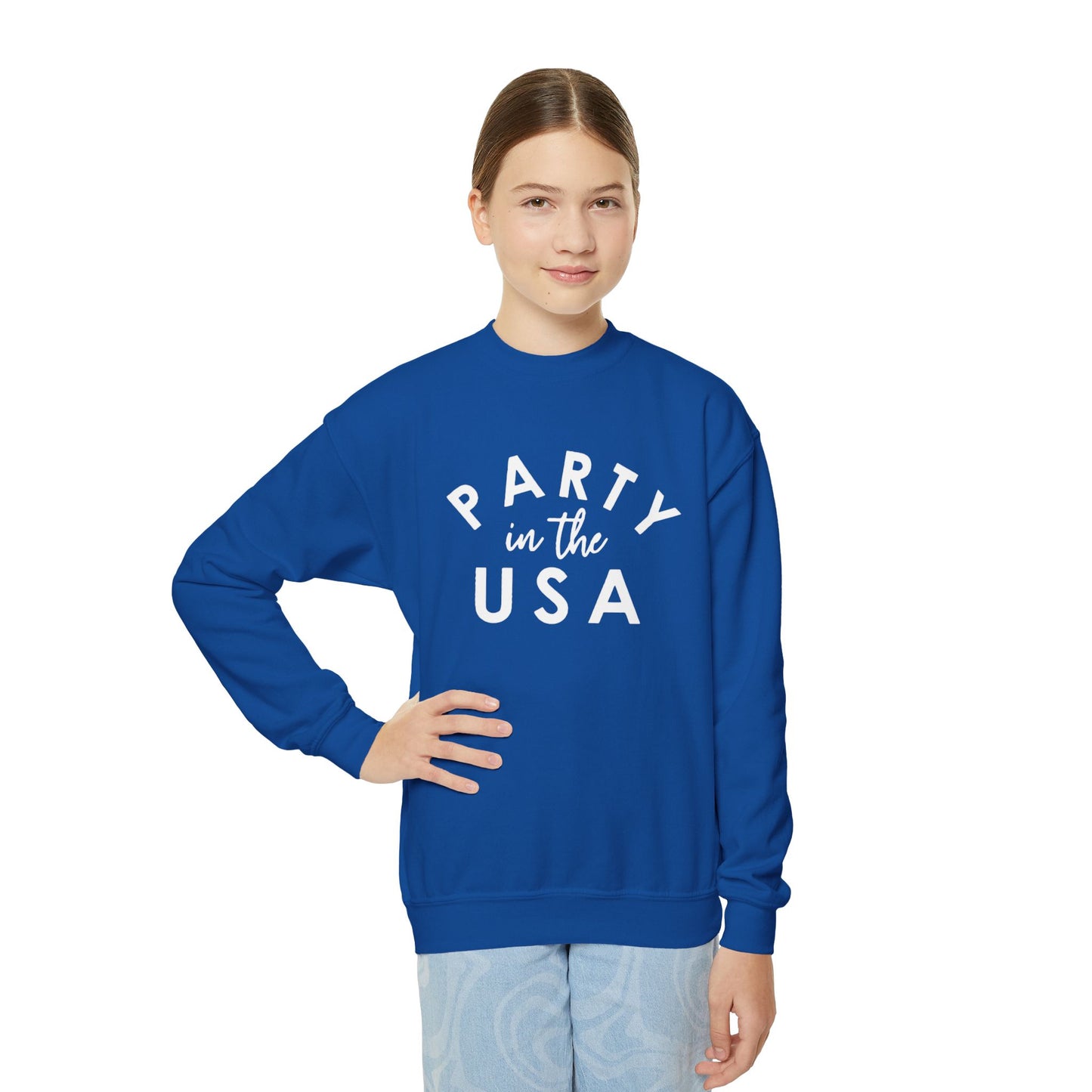 Party in the USA Youth Crewneck Sweatshirt, Kids Casual Wear, Patriotic Gift, Holiday Apparel, Independence Day Style, Birthday Present