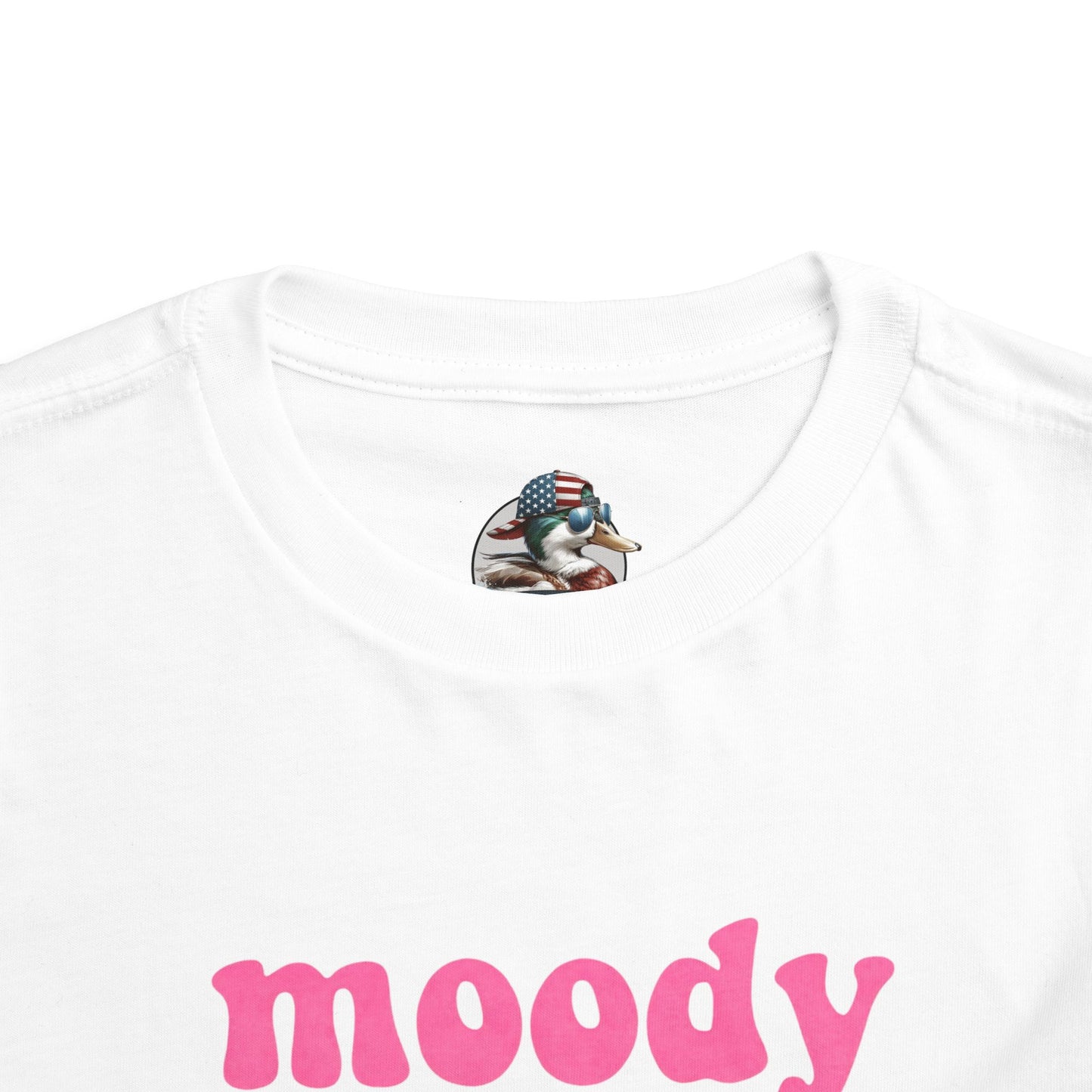Toddler Tee — "moody little shit" Pink Retro Font