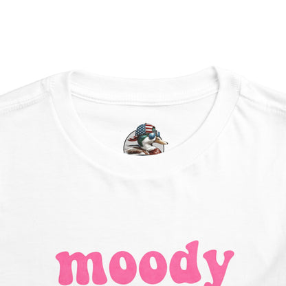 Toddler Tee — "moody little shit" Pink Retro Font