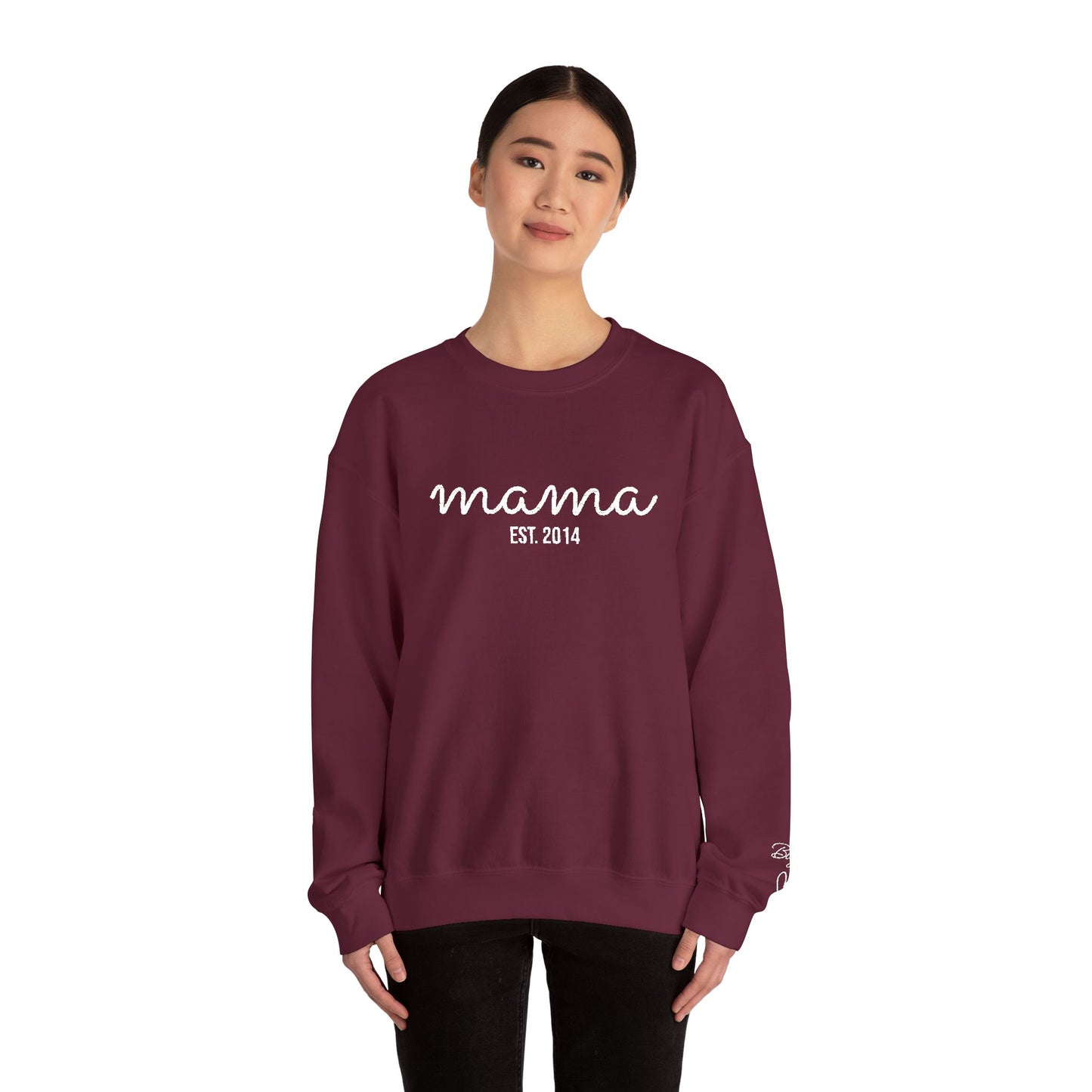 Custom Embroidered Mama Cursive Fleece Crewneck