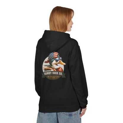 Patriotic Duck Hoodie, Fun Casual Wear for Outdoors, Gift for Animal Lovers, Unique Hoodie for Holidays, Comfy Everyday Style