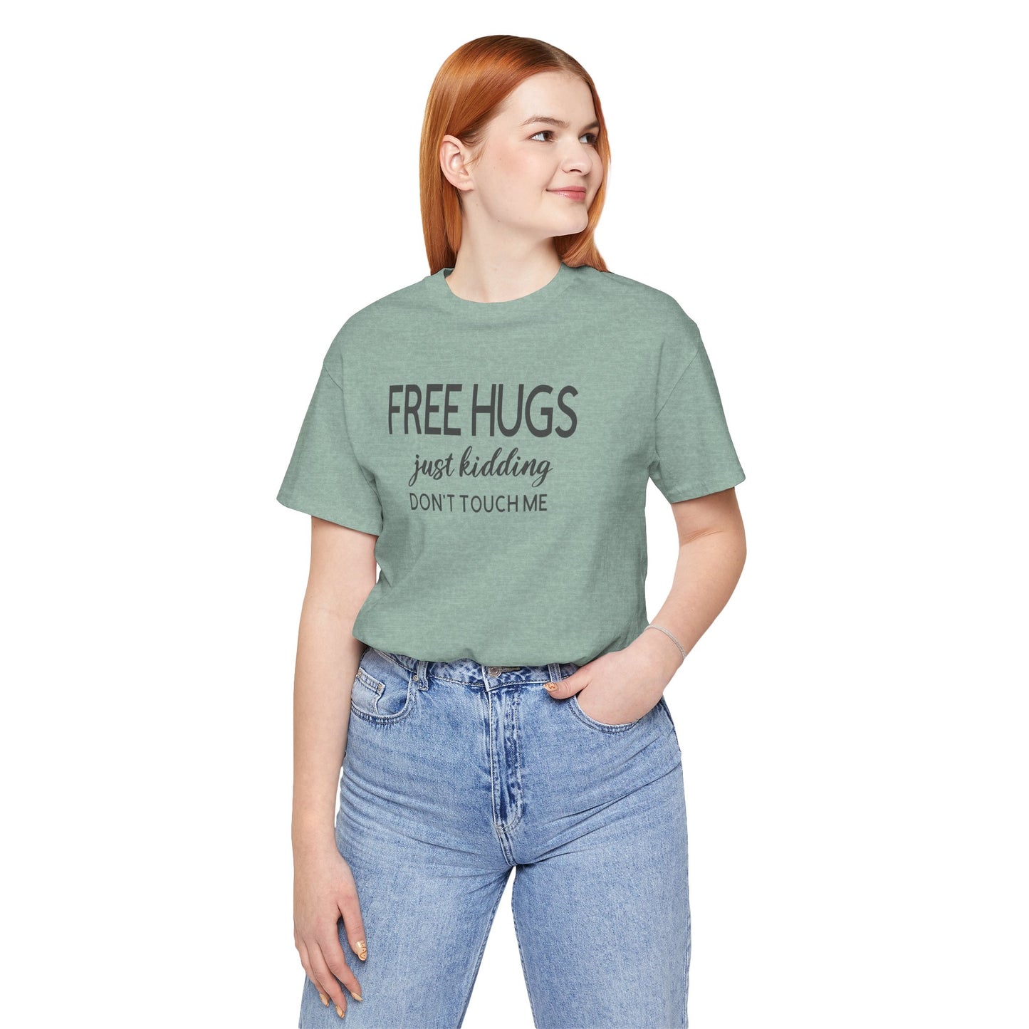 Funny Graphic Tee - "FREE HUGS Just Kidding" Unisex Jersey Short Sleeve T-Shirt, Humor Clothing, Gifts for Friends, Casual Wear, [...]