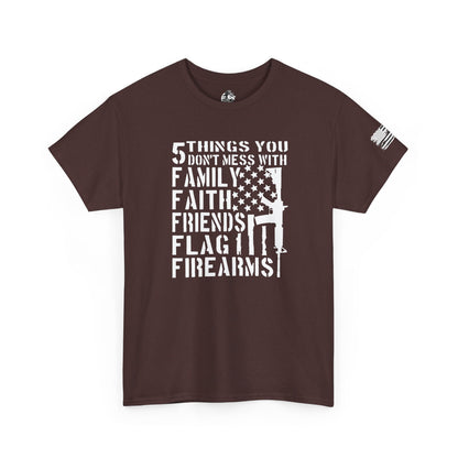Patriotic Unisex Heavy Cotton Tee - 5 Things You Don't Mess With | Perfect for Veterans, Independence Day, Gifts