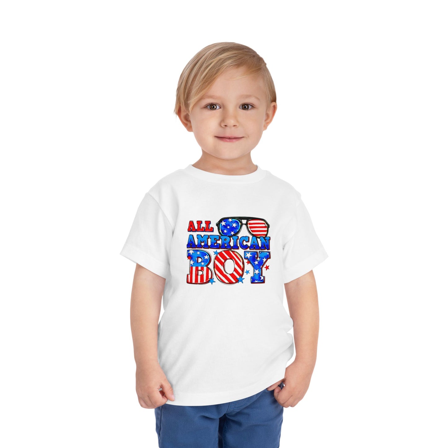 All American Boy Toddler Tee, Kids Patriotic Shirt, July 4th Outfit, Toddler Summer T-Shirt, USA Pride Apparel