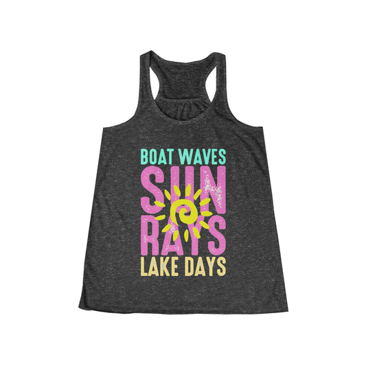 Sunshine Vibes Flowy Tank, Summer Beach Top, Boat Waves T-Shirt, Lake Days Apparel, Vacation Leisure Wear