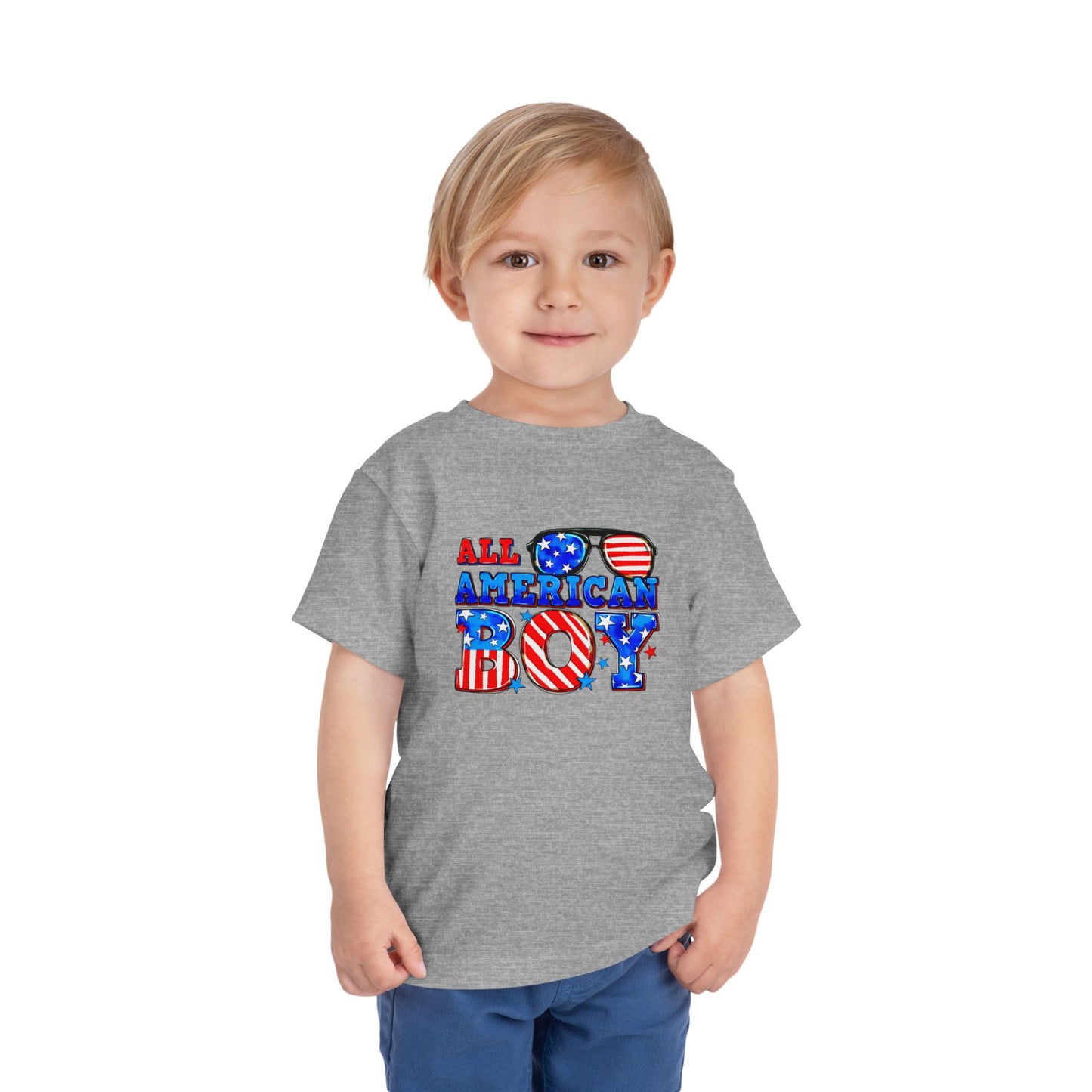 All American Boy Toddler Tee, Kids Patriotic Shirt, July 4th Outfit, Toddler Summer T-Shirt, USA Pride Apparel