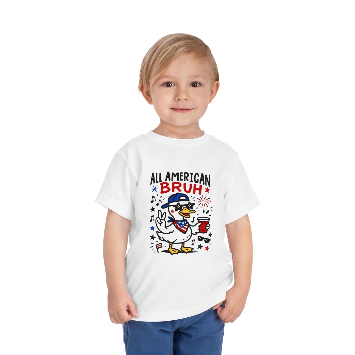 All American Bruh Toddler Tee, Cute Kids Shirt, Patriotic Toddler Outfit, 4th of July Apparel, Funny Duck Graphic Tee