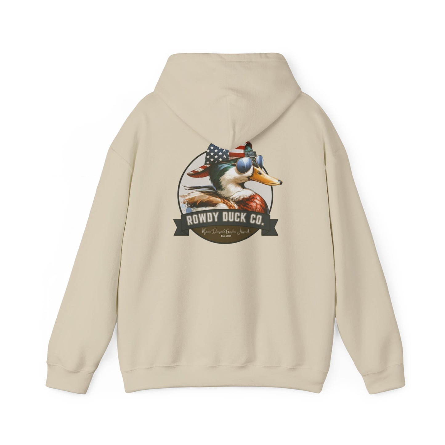 Rowdy Duck Co. Patriotic Duck Hoodie – American Flag Bandana Retro Graphic Hooded Sweatshirt
