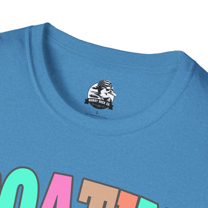 Colorful Boat Themed Unisex Softstyle T-Shirt, Perfect for Summer Days and Casual Outings, Gift for Boating Enthusiasts