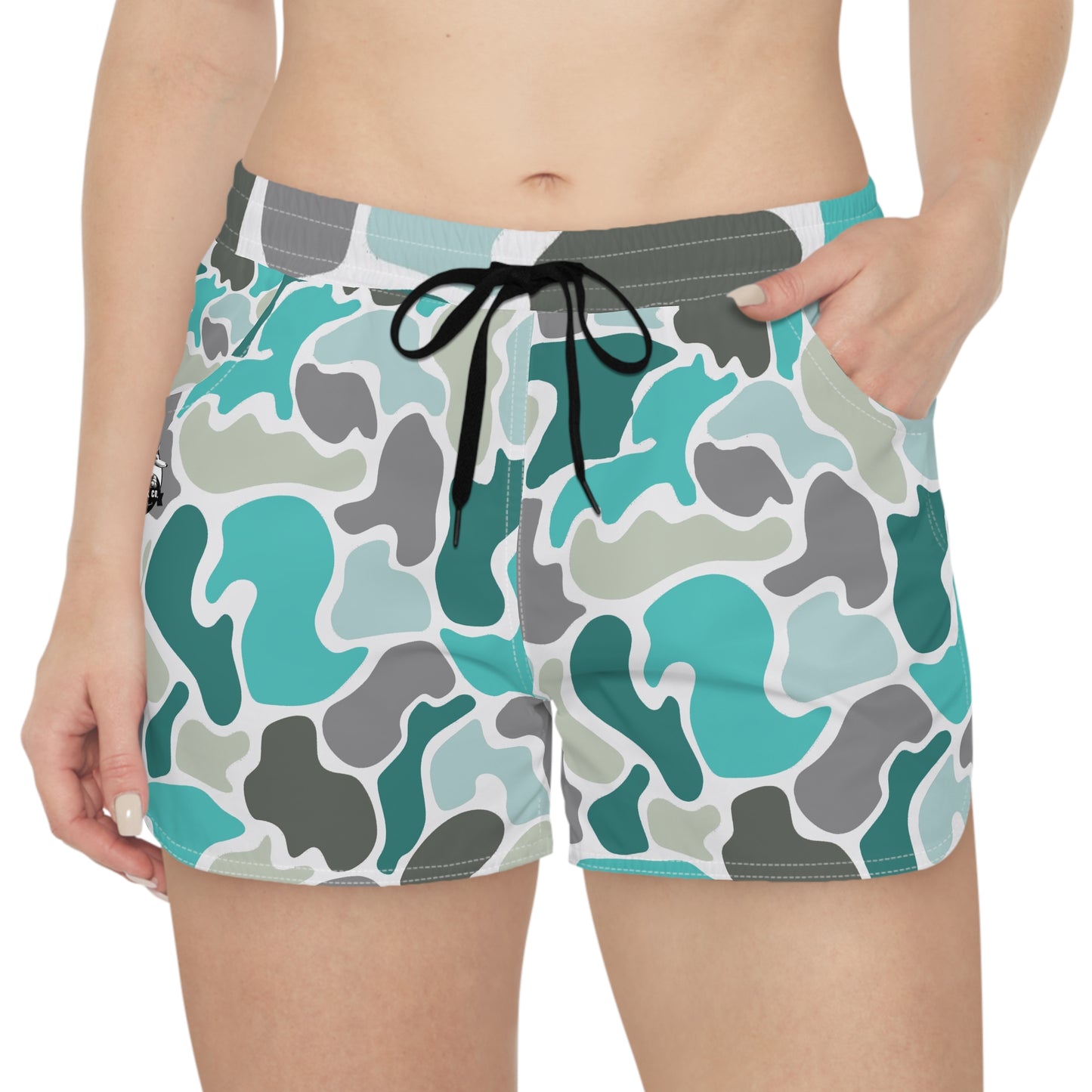 Women's Turquoise Camo Print Casual Shorts - Comfortable Summer Wear