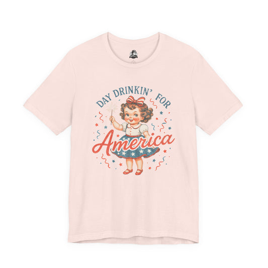 Day Drinkin' for America Unisex Tee, Fun Summer Shirt, Patriotic T-Shirt, Fourth of July Apparel, Gift for BBQ Lovers, Casual Weekend Wear
