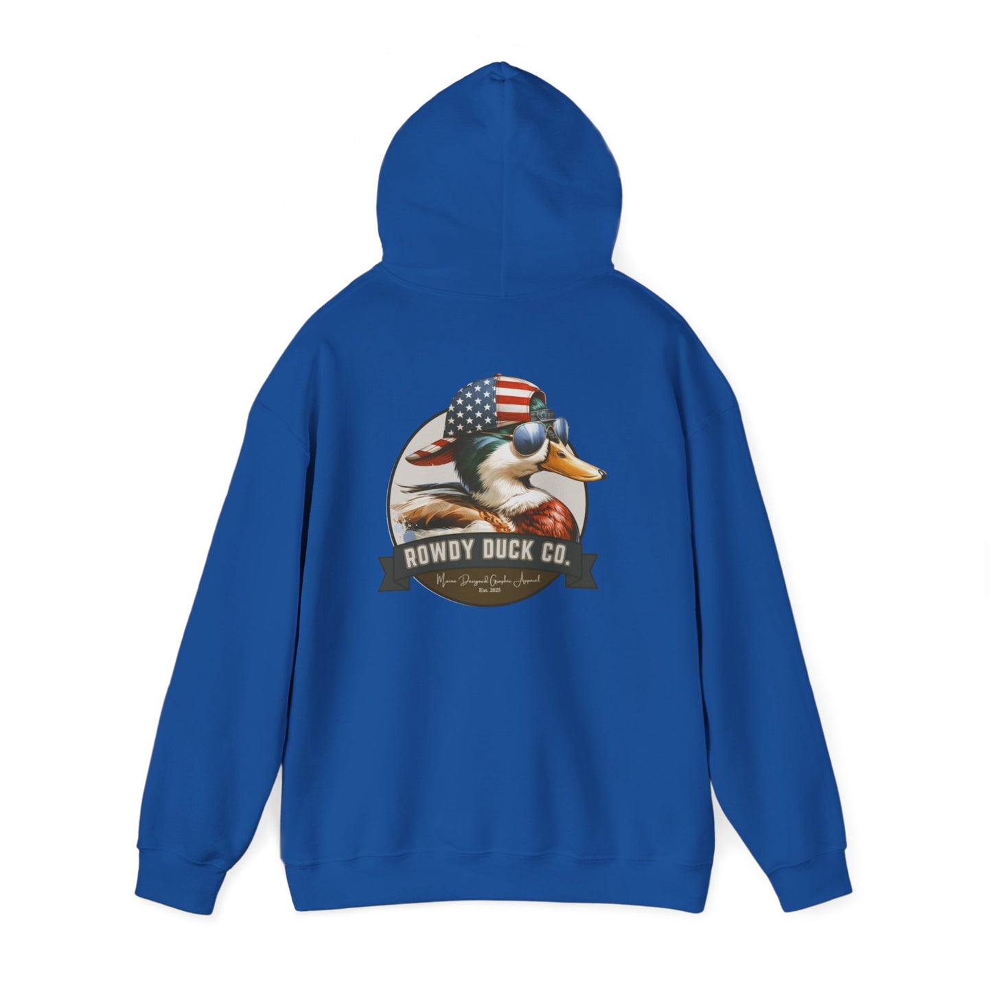 Rowdy Duck Co. Patriotic Duck Hoodie – American Flag Bandana Retro Graphic Hooded Sweatshirt