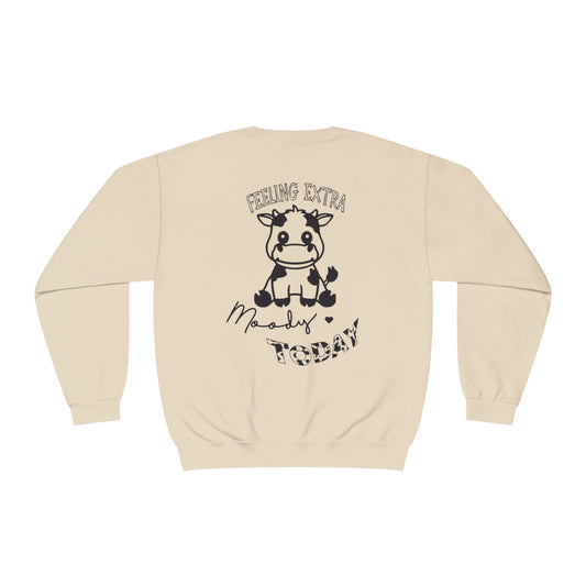 Feeling Extra Moody Unisex Crewneck Sweatshirt, Cute Cow Sweatshirt, Funny Sweatshirt, Animal Lover Gift, Cozy Casual Wear, Birthday Gift