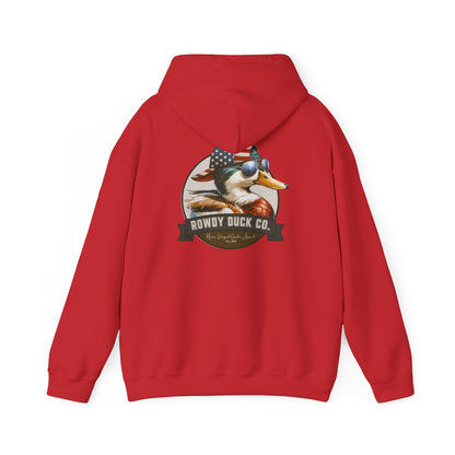 Rowdy Duck Co. Patriotic Duck Hoodie – American Flag Bandana Retro Graphic Hooded Sweatshirt