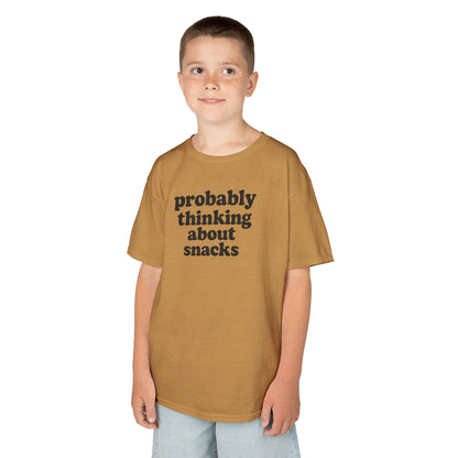 Kids Tee — "Probably Thinking About Snacks" Funny Graphic T-Shirt