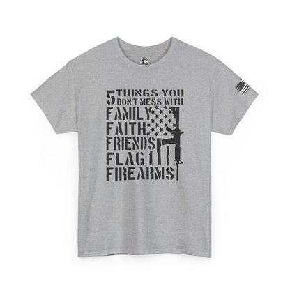 Patriotic Unisex Heavy Cotton Tee - 5 Things You Don't Mess With | Perfect for Veterans, Independence Day, Gifts