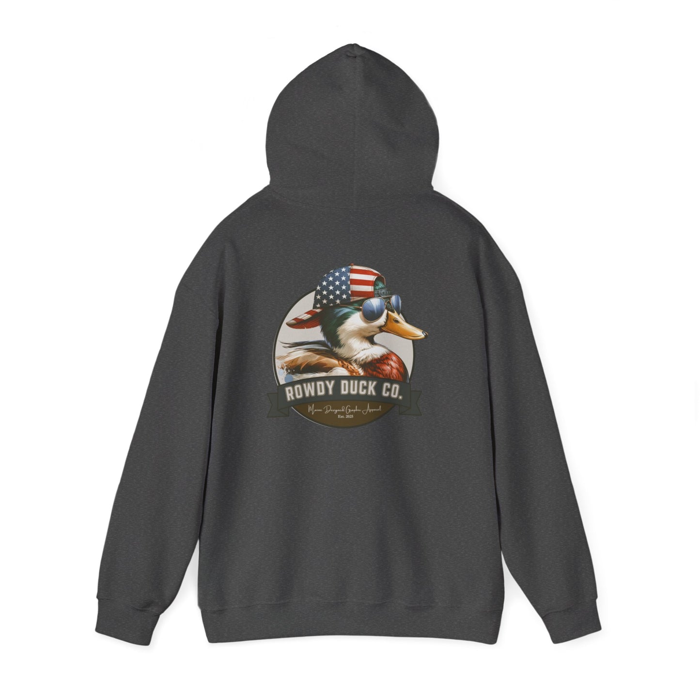 Rowdy Duck Co. Patriotic Duck Hoodie – American Flag Bandana Retro Graphic Hooded Sweatshirt