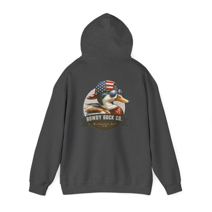 Rowdy Duck Co. Patriotic Duck Hoodie – American Flag Bandana Retro Graphic Hooded Sweatshirt