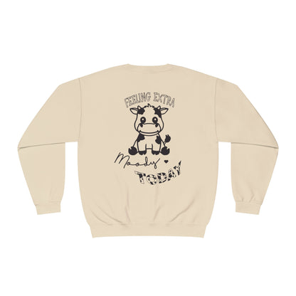 Feeling Extra Moody Unisex Crewneck Sweatshirt, Cute Cow Sweatshirt, Funny Sweatshirt, Animal Lover Gift, Cozy Casual Wear, Birthday Gift