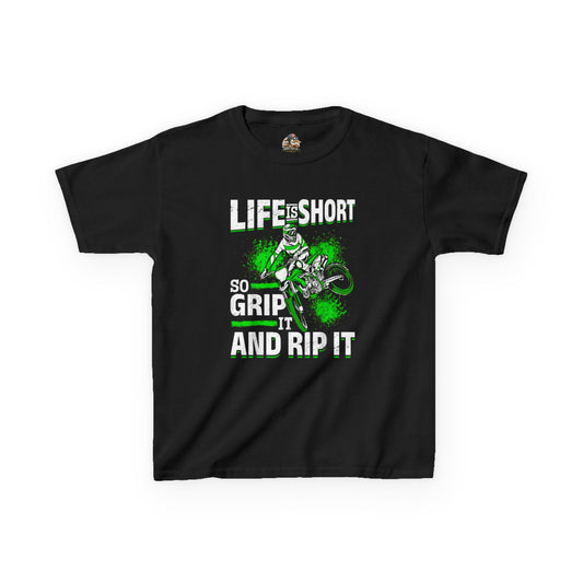 Kids Tee - "Life Is Short So Grip It And Rip It" Motocross Dirt Bike Shirt