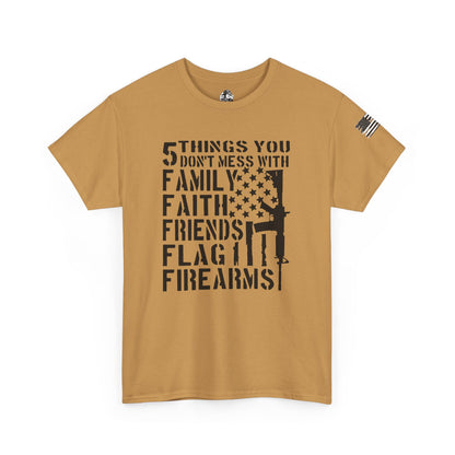 Patriotic Unisex Heavy Cotton Tee - 5 Things You Don't Mess With | Perfect for Veterans, Independence Day, Gifts