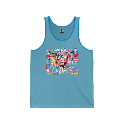 Unisex Jersey Tank with Stars Design | Patriotic Summer Top, 4th of July T-Shirt, Casual Wear, Festival Outfit, Pool Party