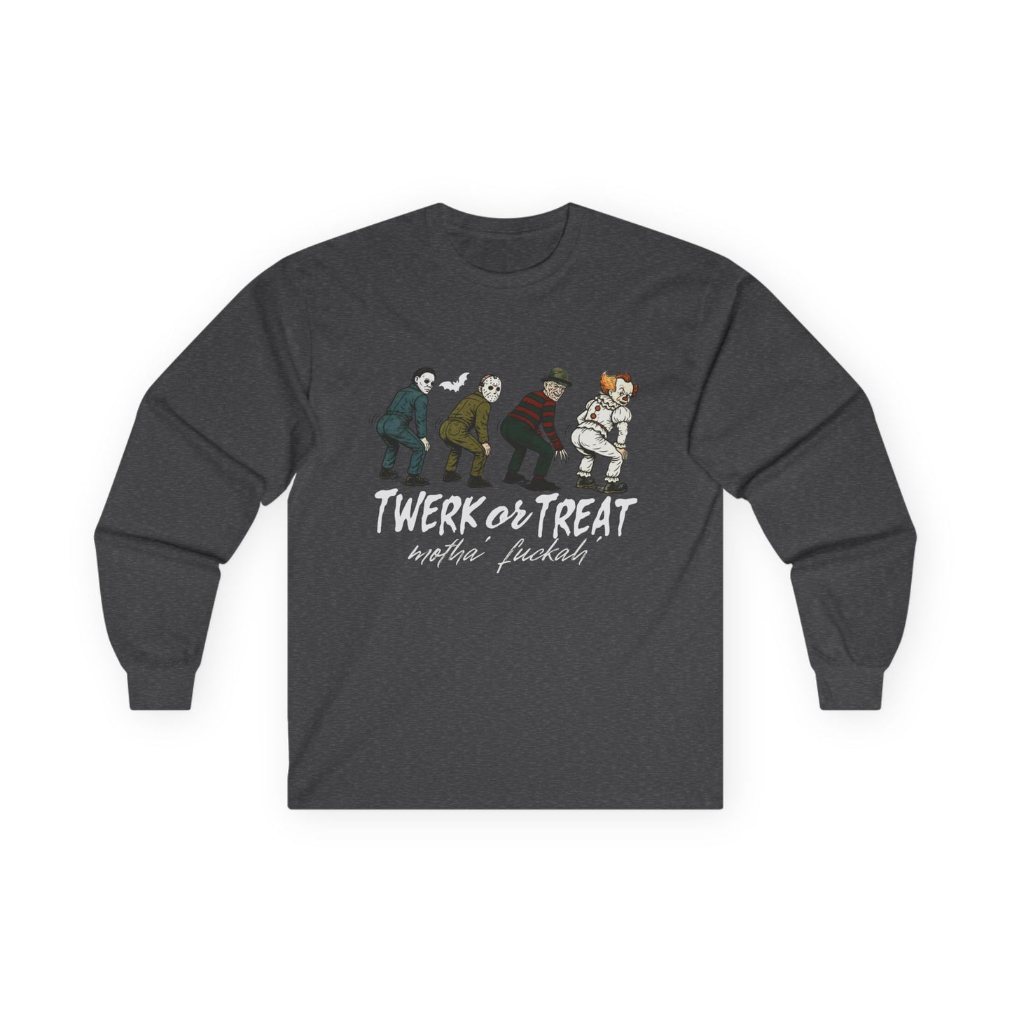 Halloween Themed Unisex Long Sleeve Tee - "Twerk Or Treat Motha' Fuckah'" Horror Movie Theme
