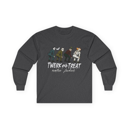 Halloween Themed Unisex Long Sleeve Tee - "Twerk Or Treat Motha' Fuckah'" Horror Movie Theme
