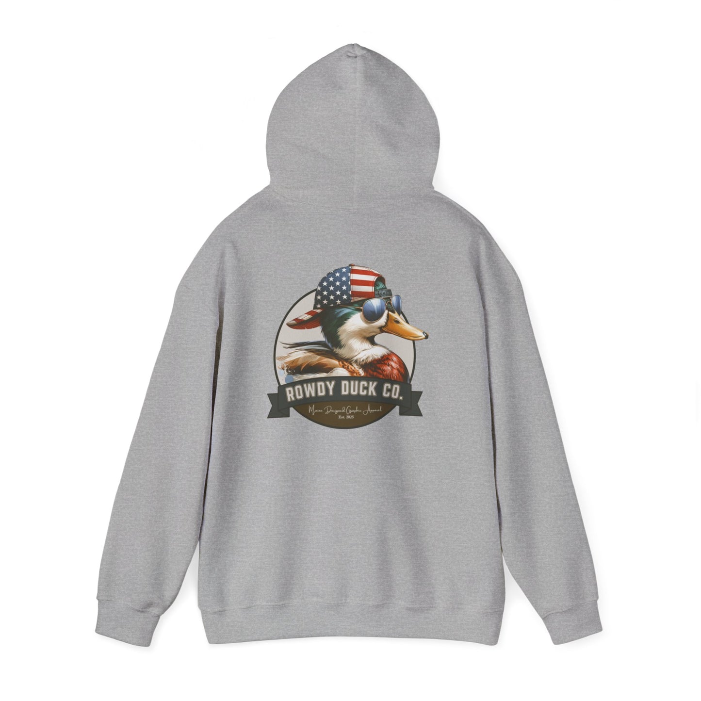 Rowdy Duck Co. Patriotic Duck Hoodie – American Flag Bandana Retro Graphic Hooded Sweatshirt