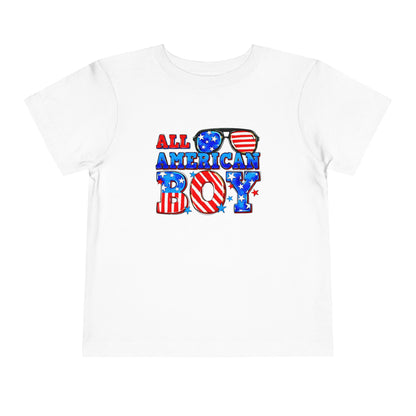 All American Boy Toddler Tee, Kids Patriotic Shirt, July 4th Outfit, Toddler Summer T-Shirt, USA Pride Apparel