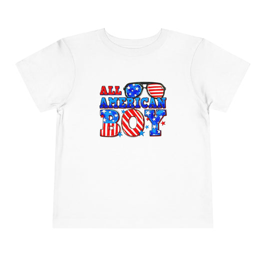 All American Boy Toddler Tee, Kids Patriotic Shirt, July 4th Outfit, Toddler Summer T-Shirt, USA Pride Apparel