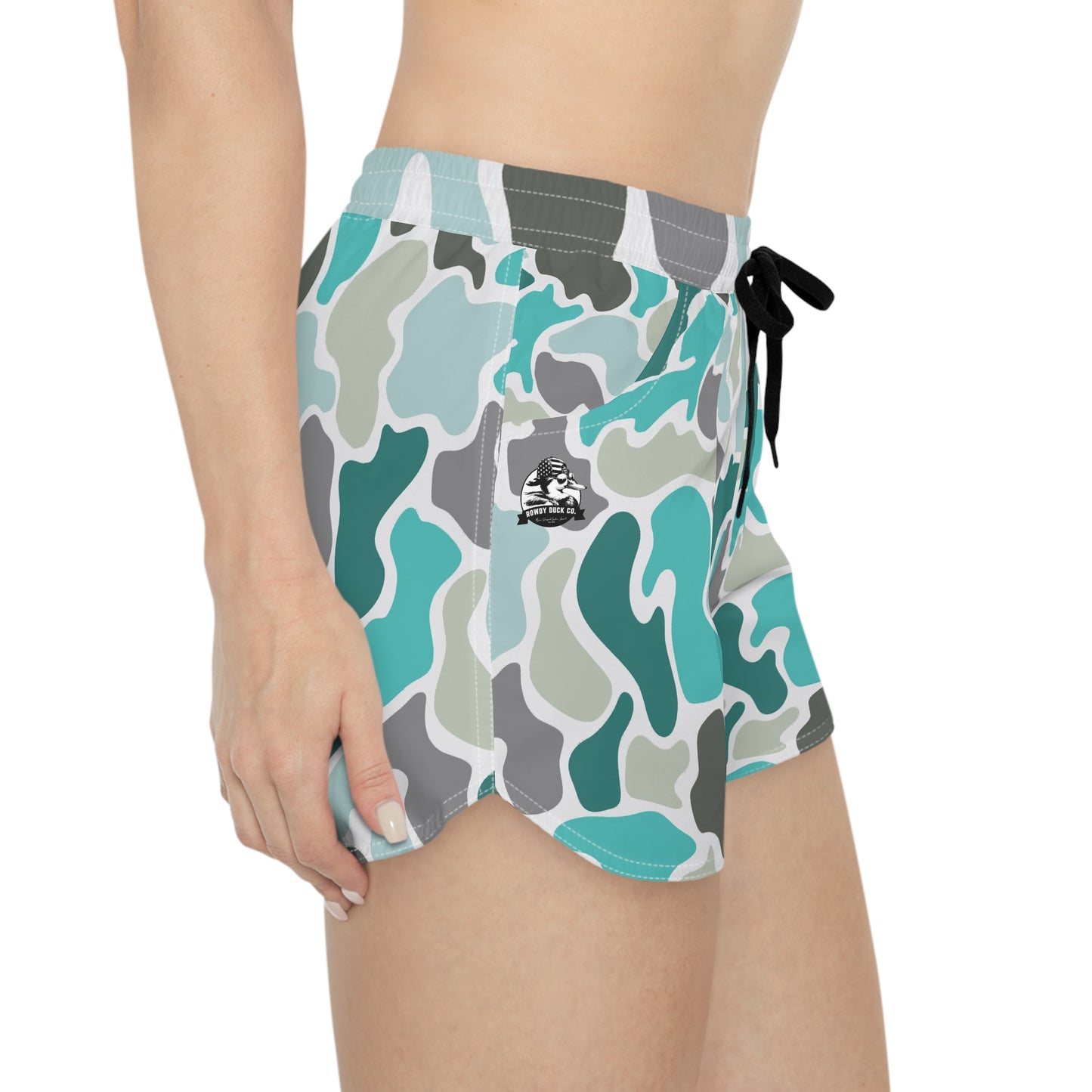 Women's Turquoise Camo Print Casual Shorts - Comfortable Summer Wear