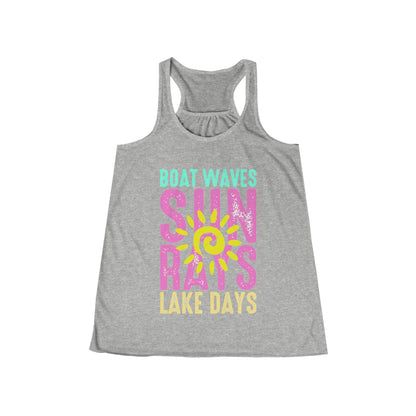 Sunshine Vibes Flowy Tank, Summer Beach Top, Boat Waves T-Shirt, Lake Days Apparel, Vacation Leisure Wear